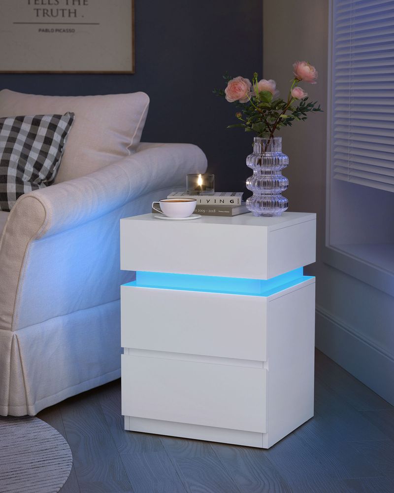 Nightstands With LED Lights - Modern Bedside Tables - Set Of 2