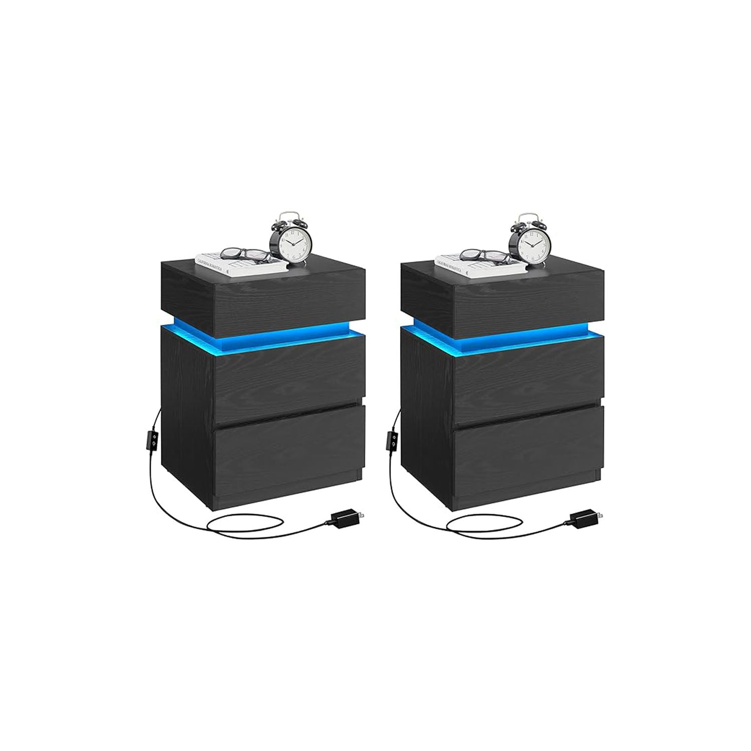 Nightstands With LED Lights - Modern Bedside Tables - Set Of 2