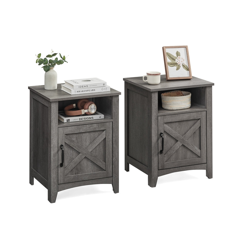 Farmhouse Nightstand With Barn Door Bedside Table With Storage