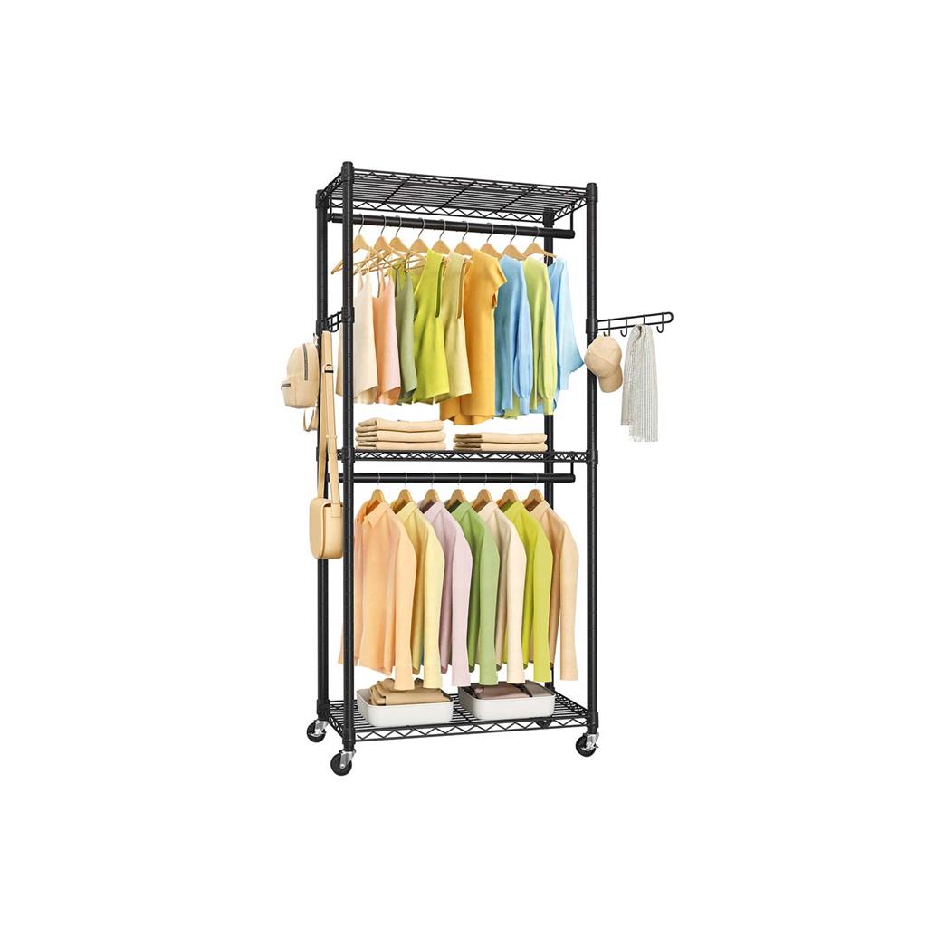 Clothes Rack - Heavy Duty Rolling - Adjustable Shelves Rails