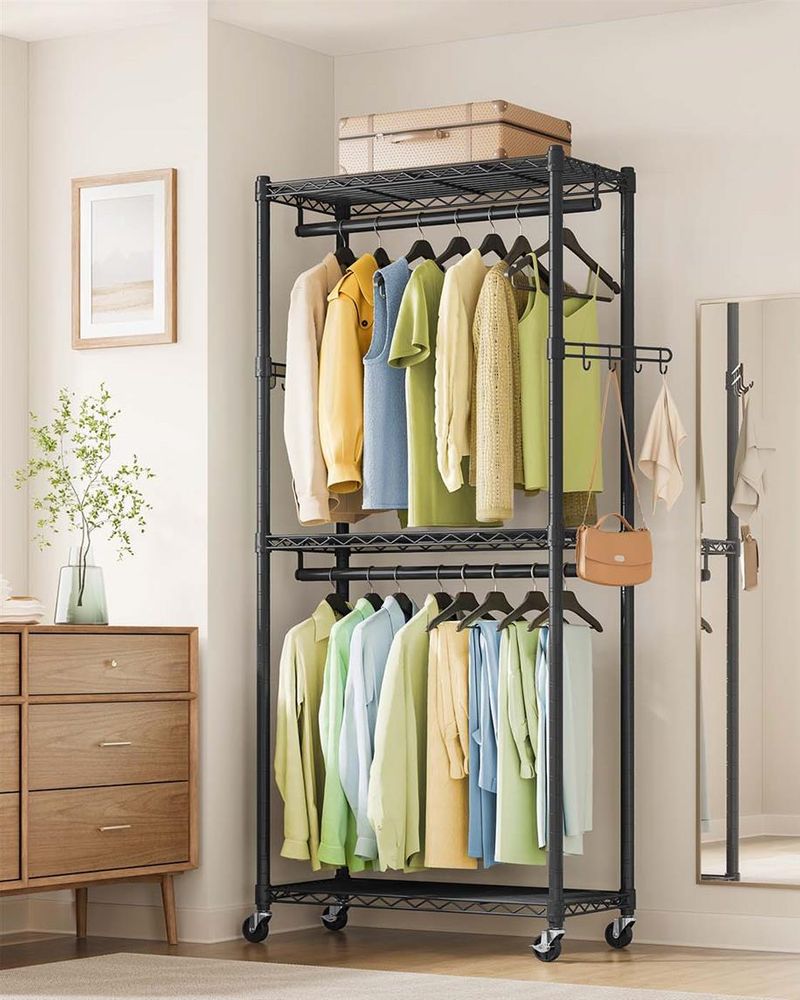 Heavy-Duty Rolling Clothes Rack – Adjustable Shelves & Rails – Portable Closet Organizer
