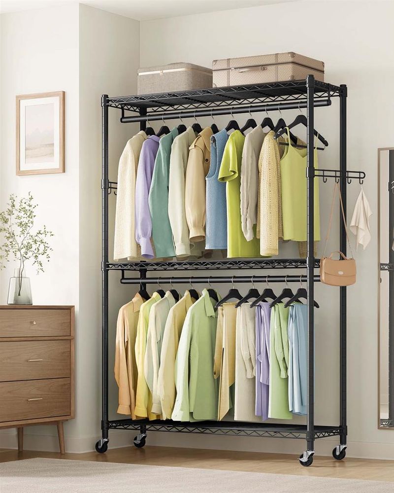 Heavy-Duty Rolling Clothes Rack – Adjustable Shelves & Rails – Portable Closet Organizer