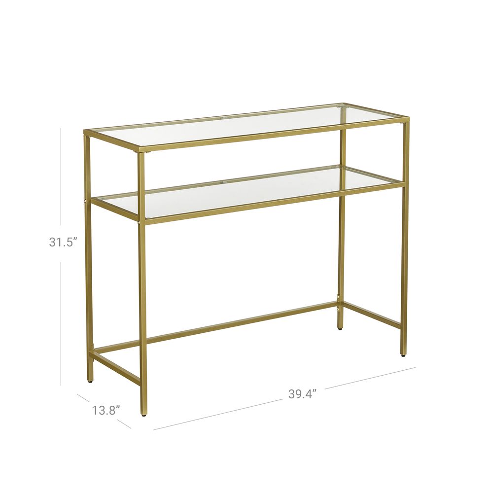 Console Sofa Table - 39.4 Inch - Glass Shelves Glam Style