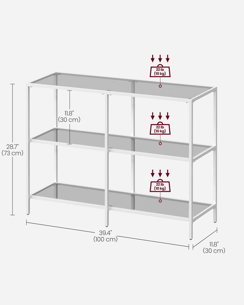 Console Table - 39.4 Inch - 3 Shelf Glass Storage
