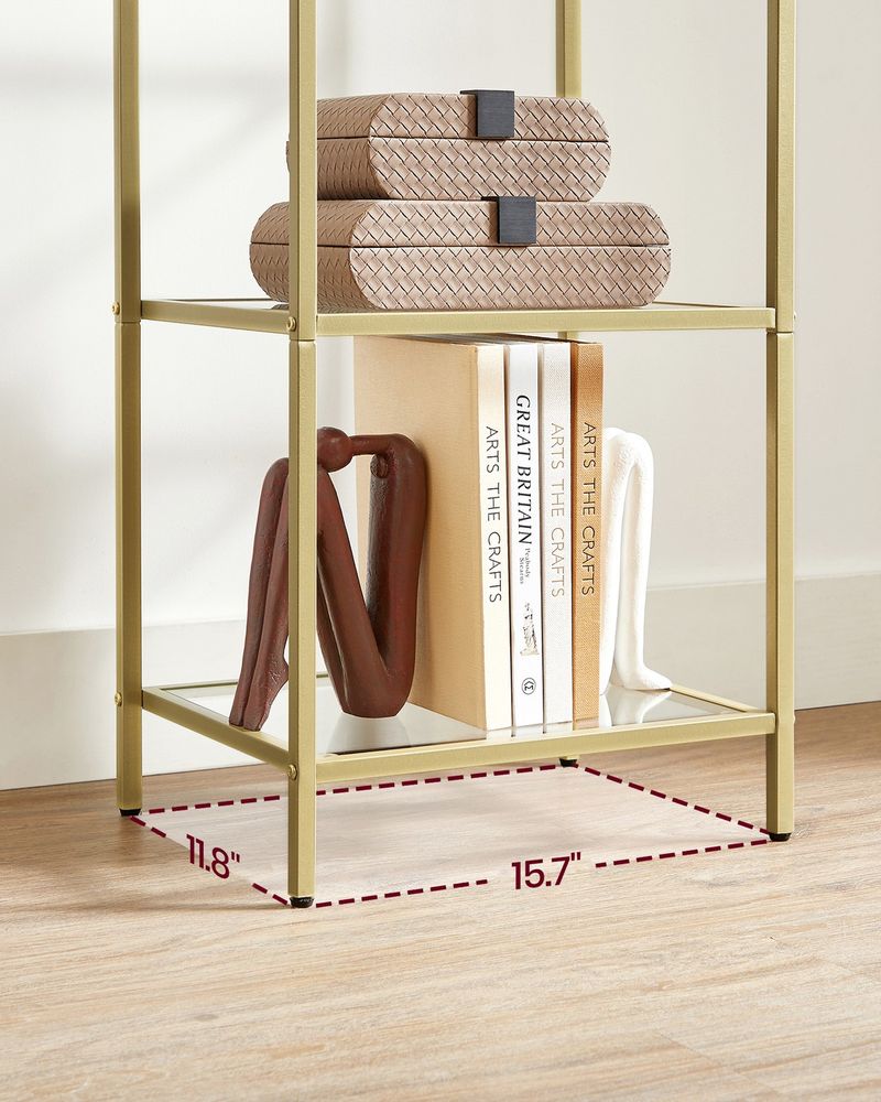 5 Tier Slim Bookcase Glass Shelves Narrow Storage Shelving Unit