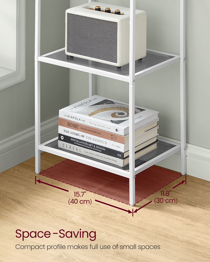 5 Tier Slim Bookcase Glass Shelves Narrow Storage Shelving Unit