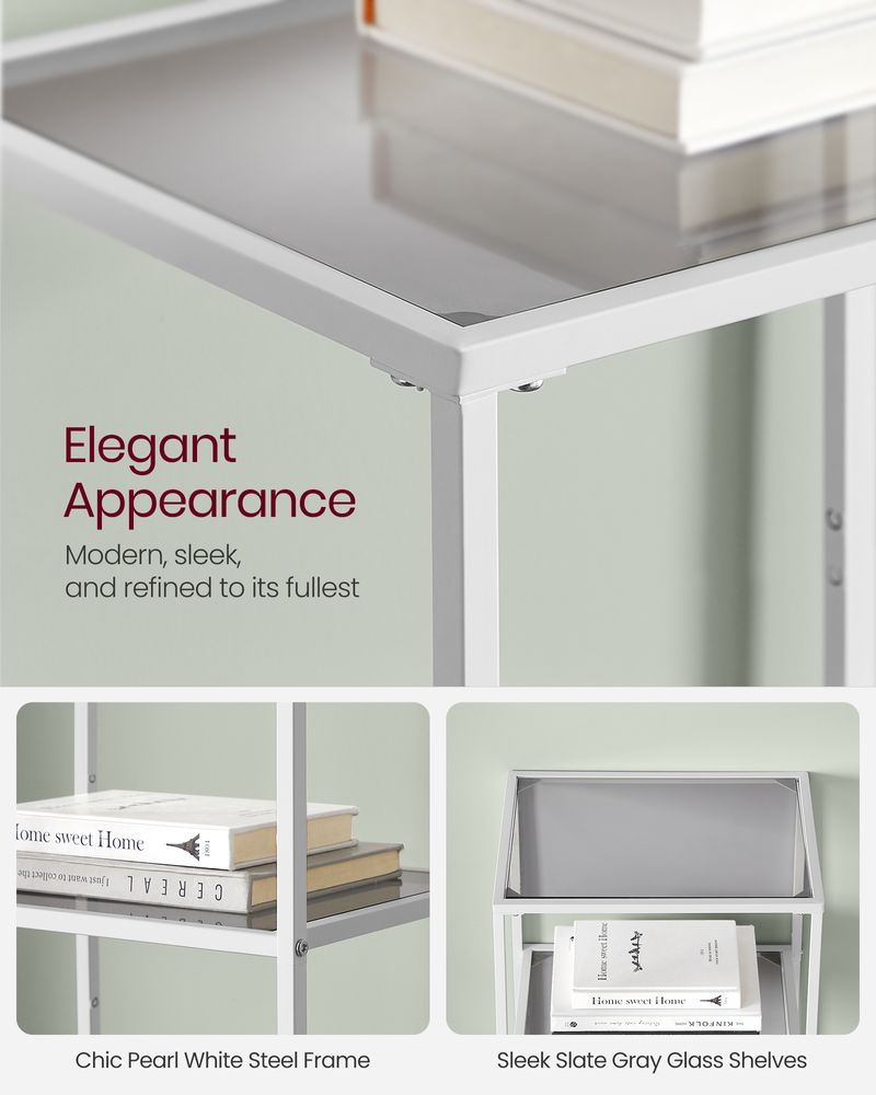5 Tier Slim Bookcase Glass Shelves Narrow Storage Shelving Unit