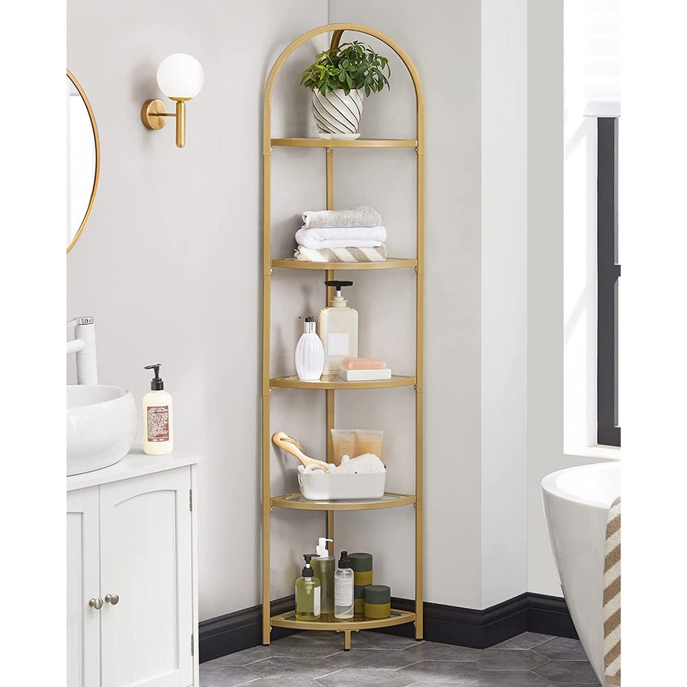 Glass Corner Shelf - 5 Tier - Tempered Glass Storage Rack