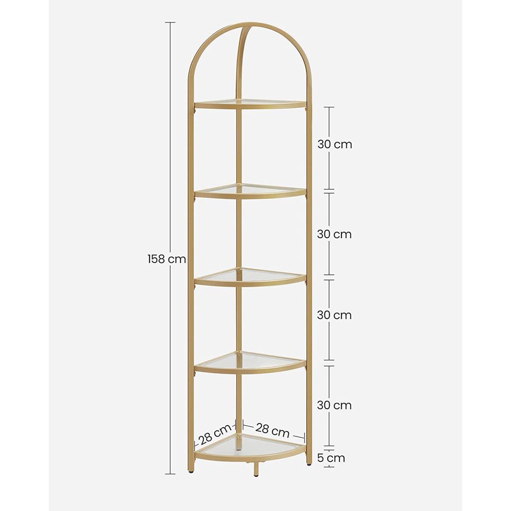 Glass Corner Shelf - 5 Tier - Tempered Glass Storage Rack