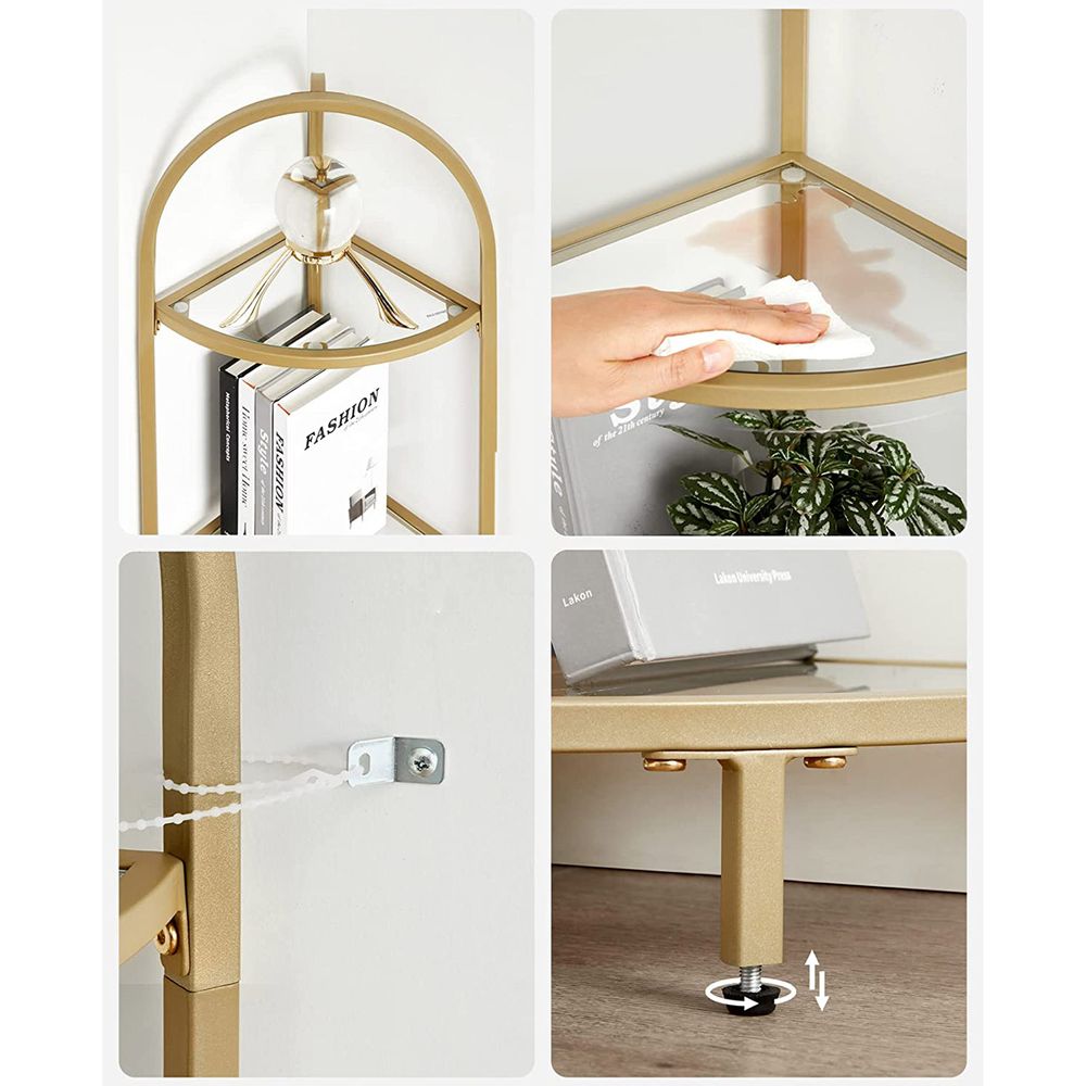 Glass Corner Shelf - 5 Tier - Tempered Glass Storage Rack