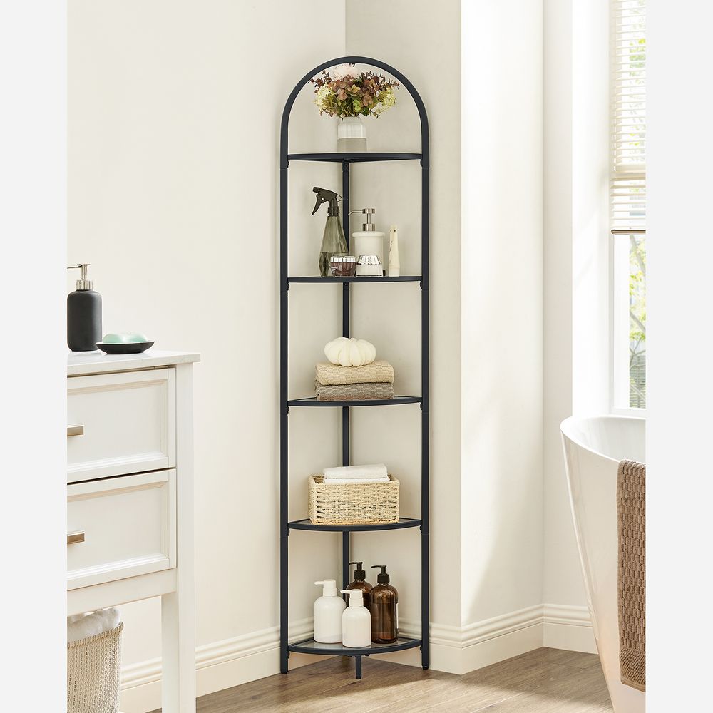 Glass Corner Shelf - 5 Tier - Tempered Glass Storage Rack