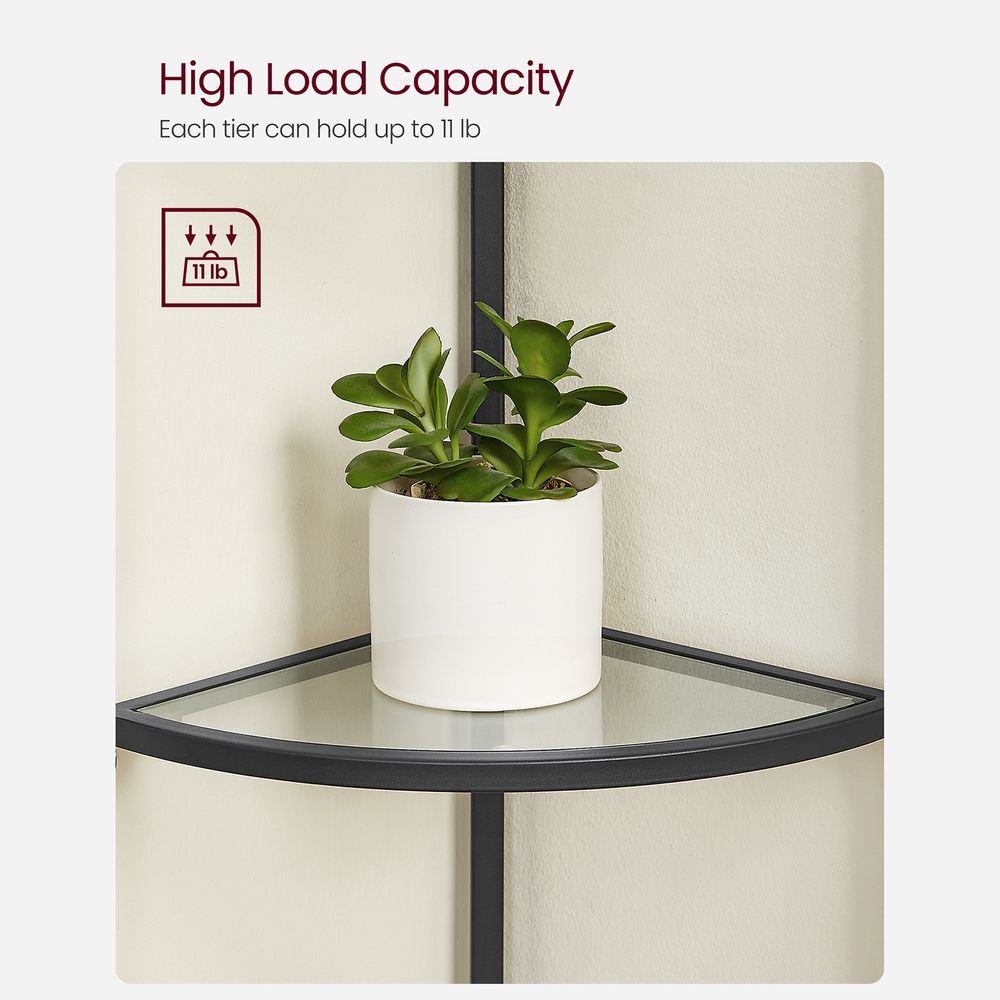 Glass Corner Shelf - 5 Tier - Tempered Glass Storage Rack