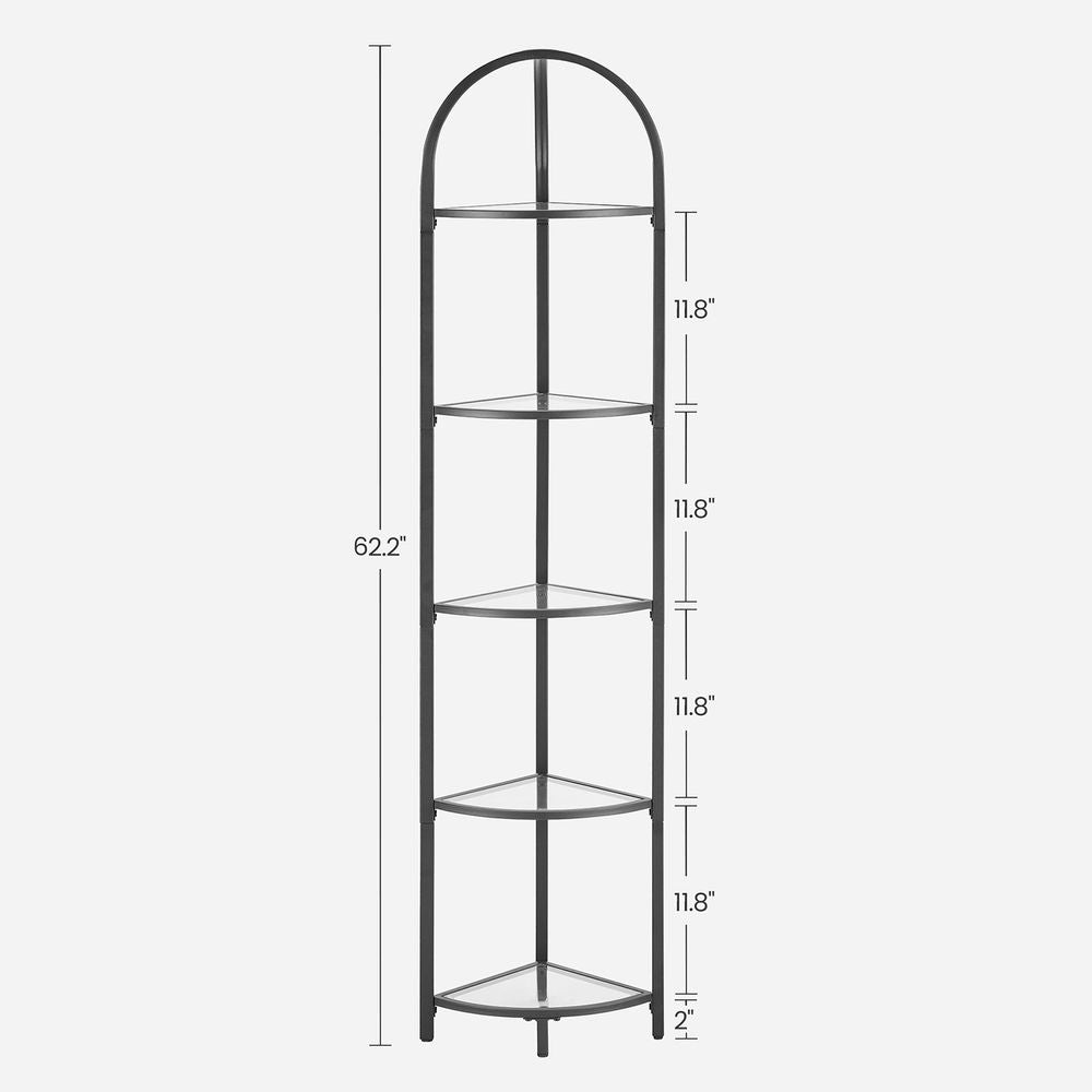 Glass Corner Shelf - 5 Tier - Tempered Glass Storage Rack