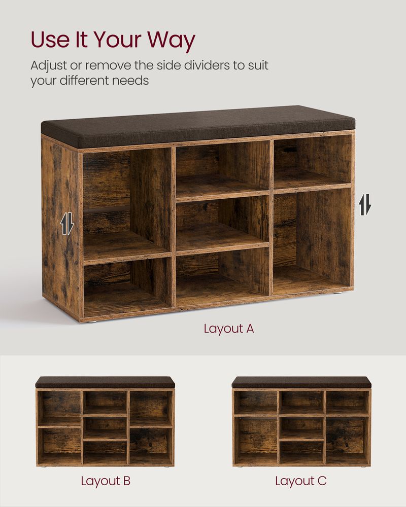 Shoe Bench With Cushion - 10 Compartments Storage - Entryway