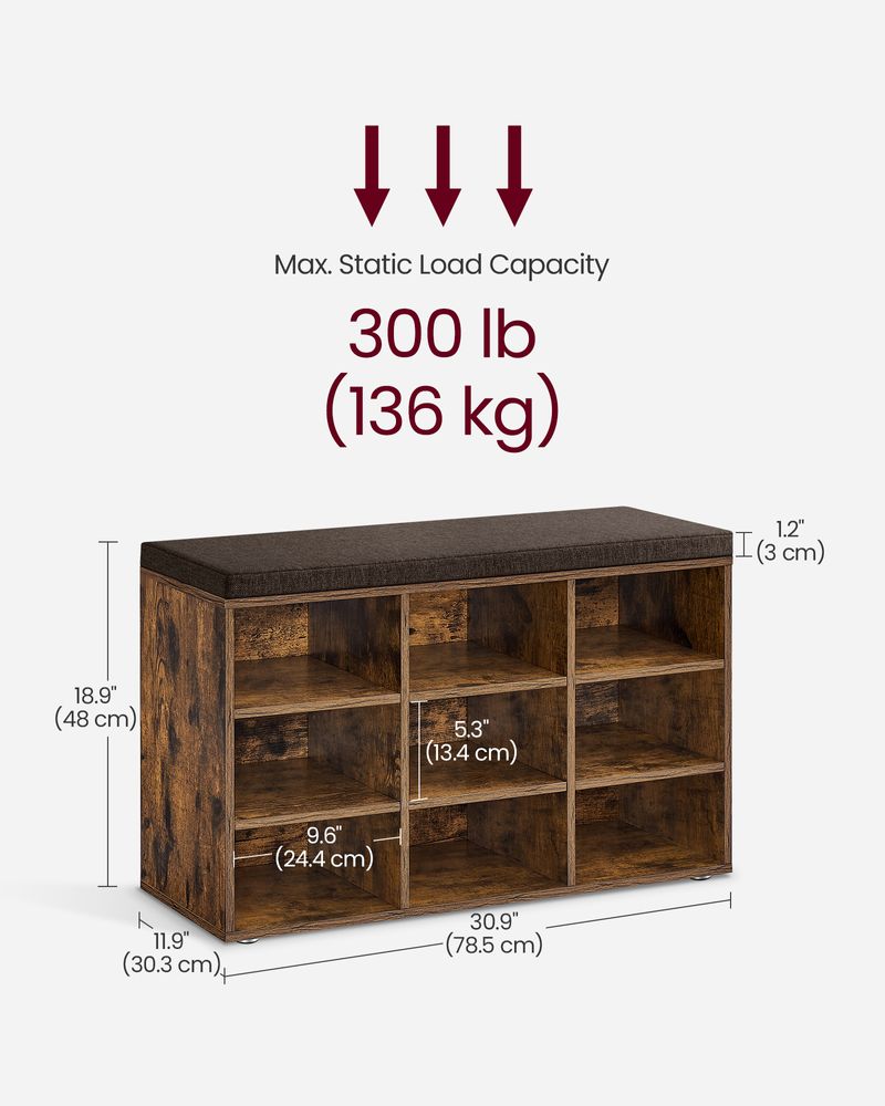 Shoe Bench With Cushion - 10 Compartments Storage - Entryway