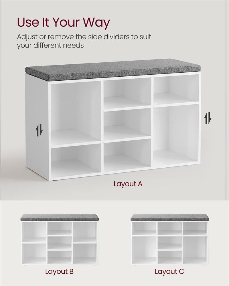 Shoe Bench With Cushion - 10 Compartments Storage - Entryway