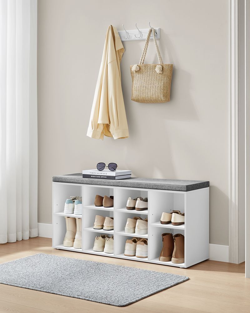 Shoe Bench With Cushion - 10 Compartments Storage - Entryway