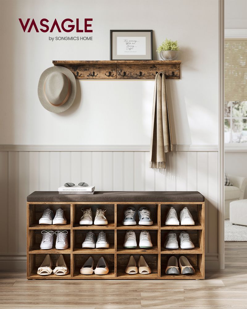 Shoe Bench With Cushion - 10 Compartments Storage - Entryway