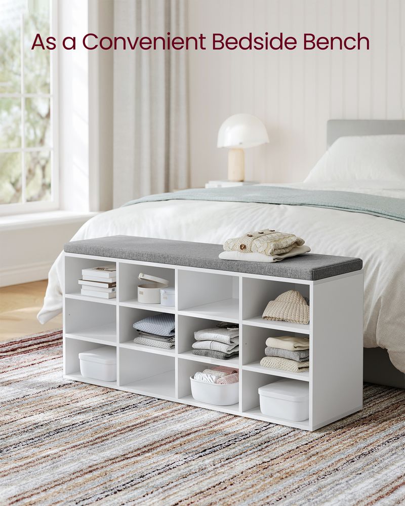 Shoe Bench With Cushion - 10 Compartments Storage - Entryway