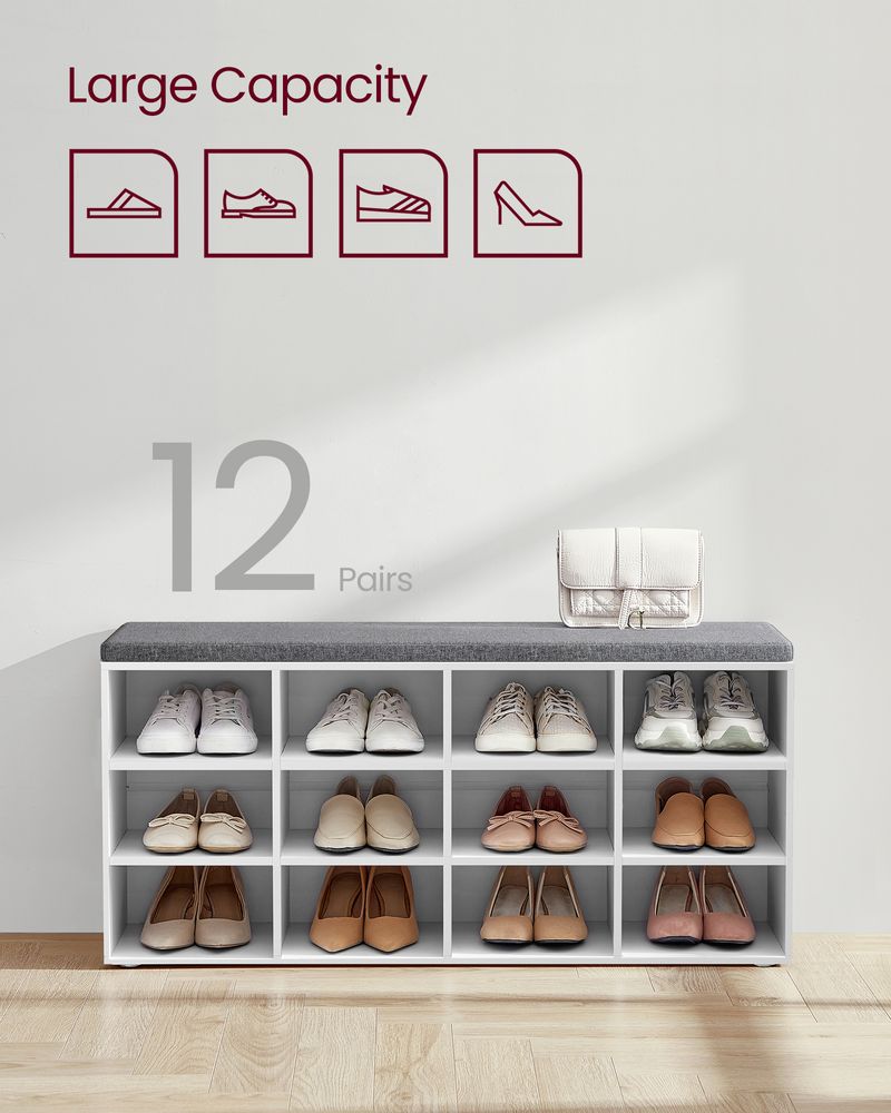 Shoe Bench With Cushion - 10 Compartments Storage - Entryway
