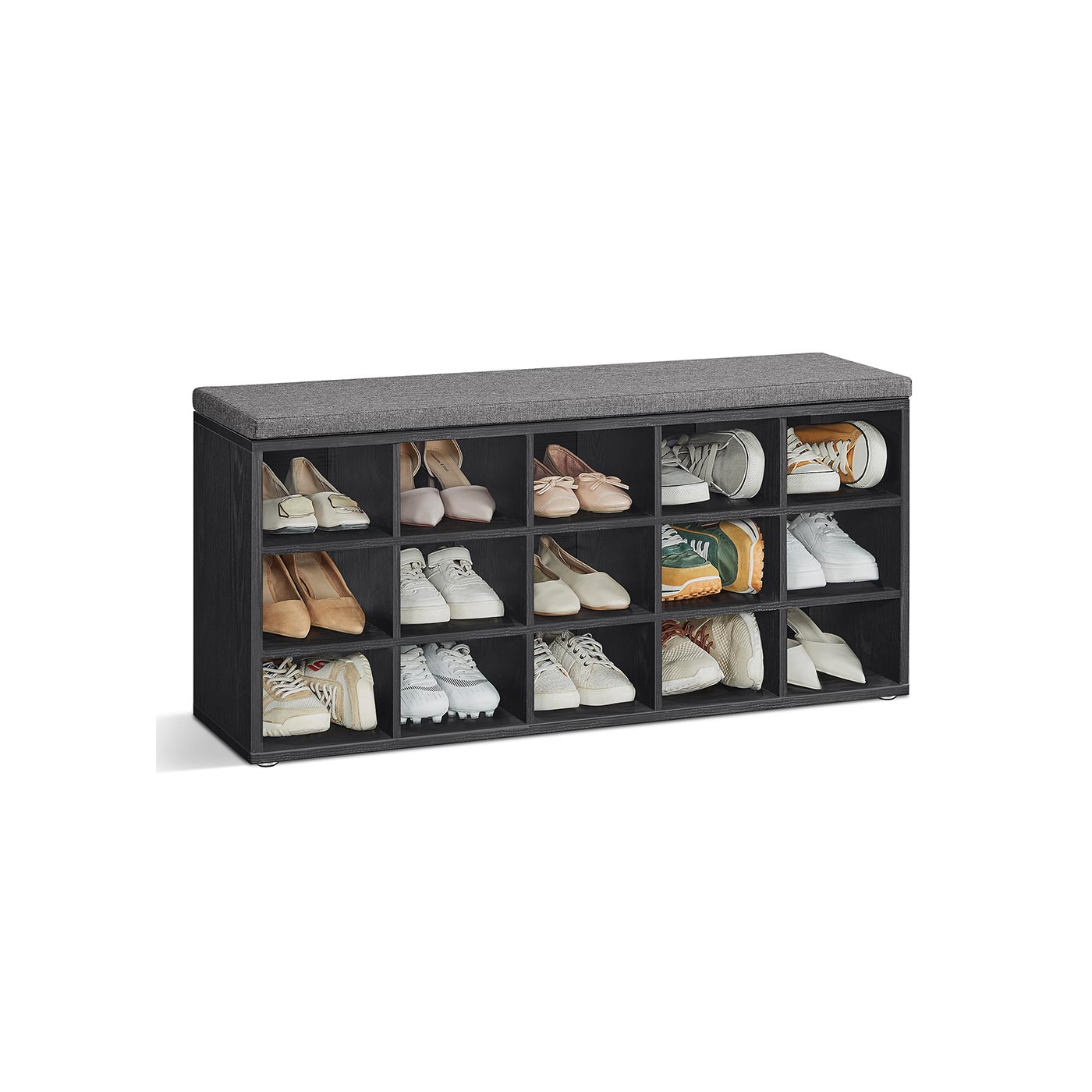 Shoe Bench With Cushion - 15 Compartments Storage - Entryway