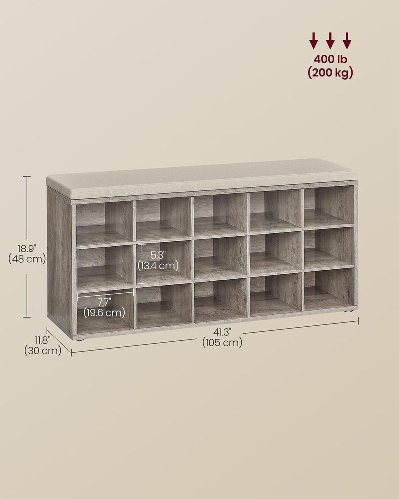 Shoe Bench With Cushion - 15 Compartments Storage - Entryway