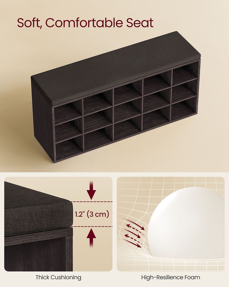 Shoe Bench With Cushion - 15 Compartments Storage - Entryway