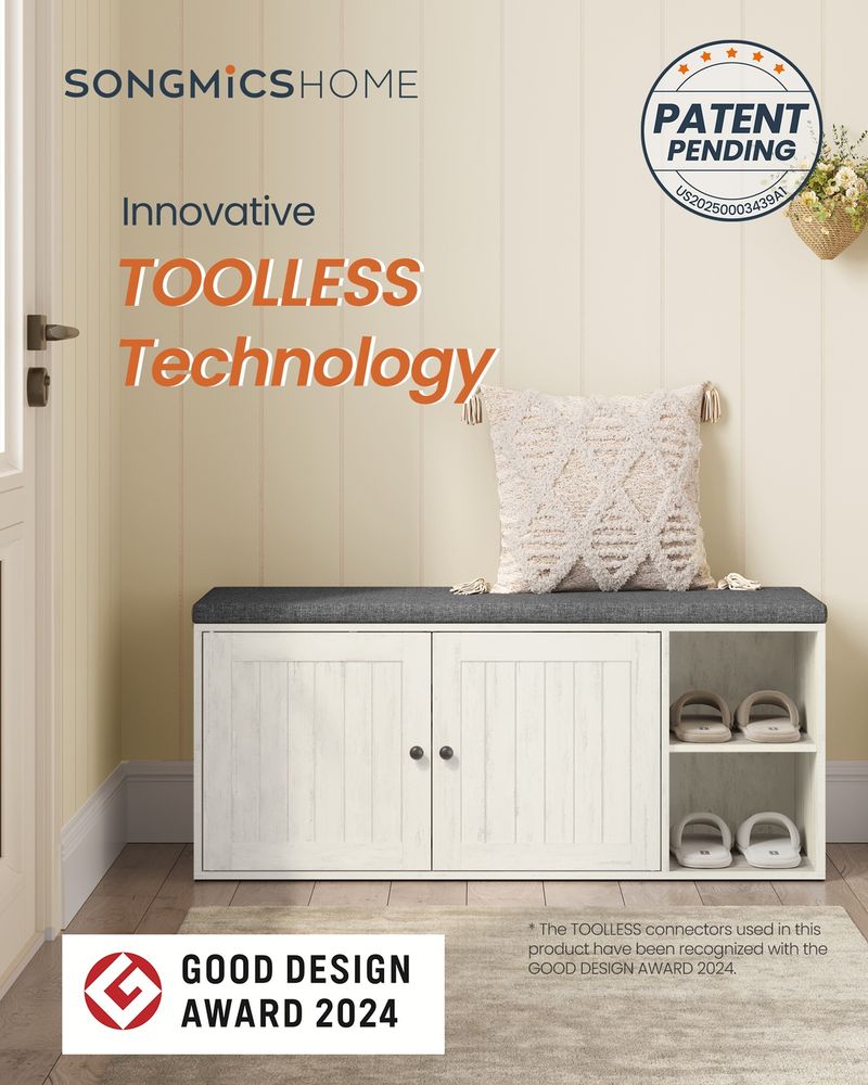 Storage Bench – Doors & Adjustable Shelves – Entryway Shoe Bench