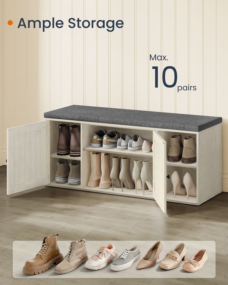 Storage Bench – Doors & Adjustable Shelves – Entryway Shoe Bench