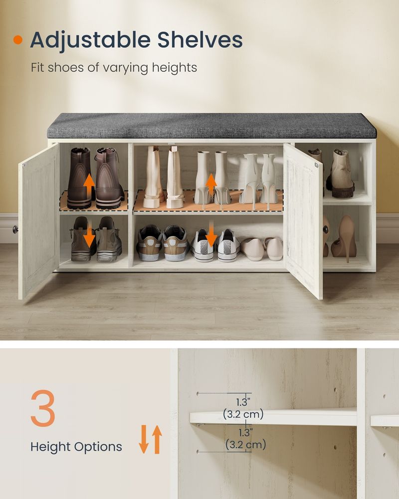 Storage Bench – Doors & Adjustable Shelves – Entryway Shoe Bench