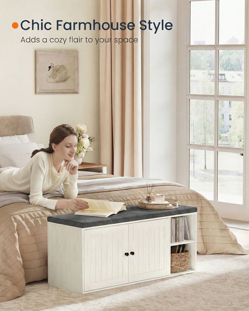 Storage Bench – Doors & Adjustable Shelves – Entryway Shoe Bench