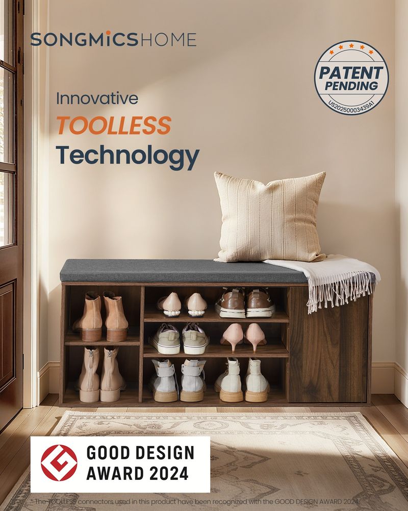 Storage Bench – Doors & Adjustable Shelves – Entryway Shoe Bench