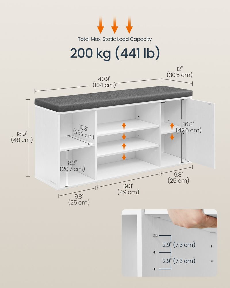 Storage Bench – Doors & Adjustable Shelves – Entryway Shoe Bench