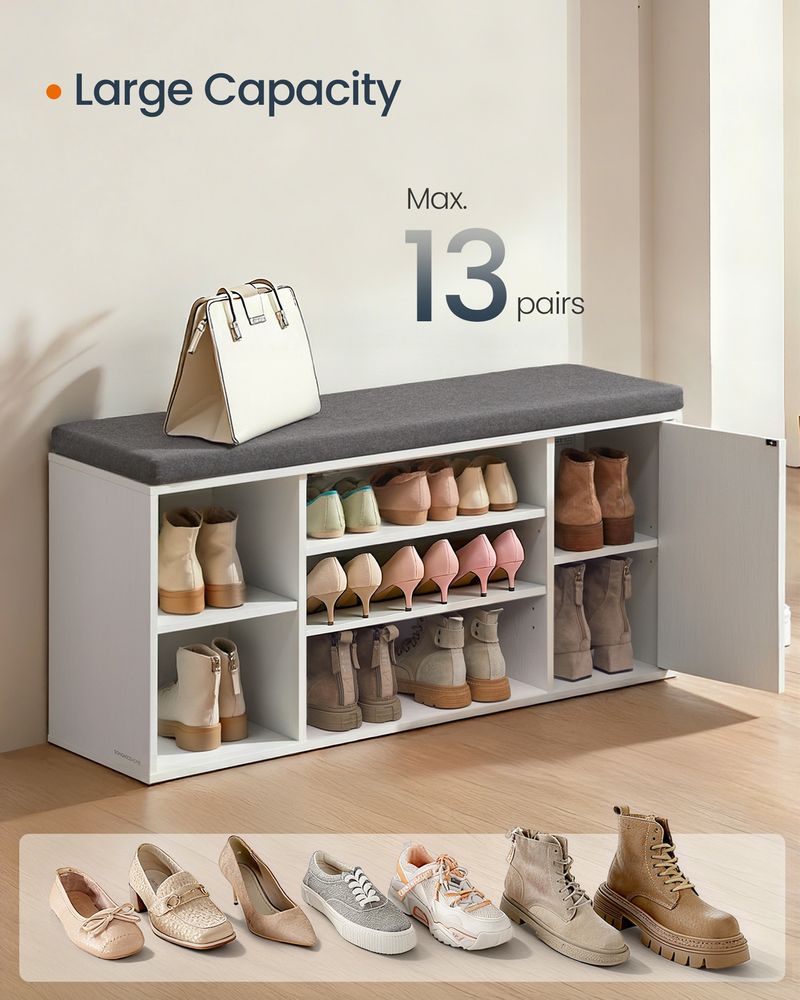 Storage Bench – Doors & Adjustable Shelves – Entryway Shoe Bench