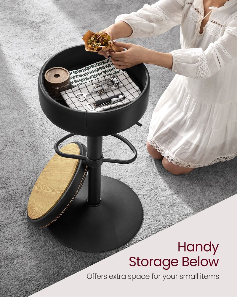 360° Swivel Bar Stool – Adjustable Height – Hidden Storage Seat