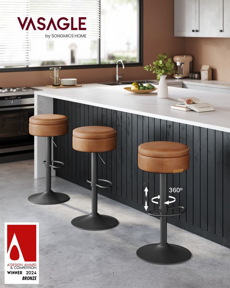 360° Swivel Bar Stool – Adjustable Height – Hidden Storage Seat