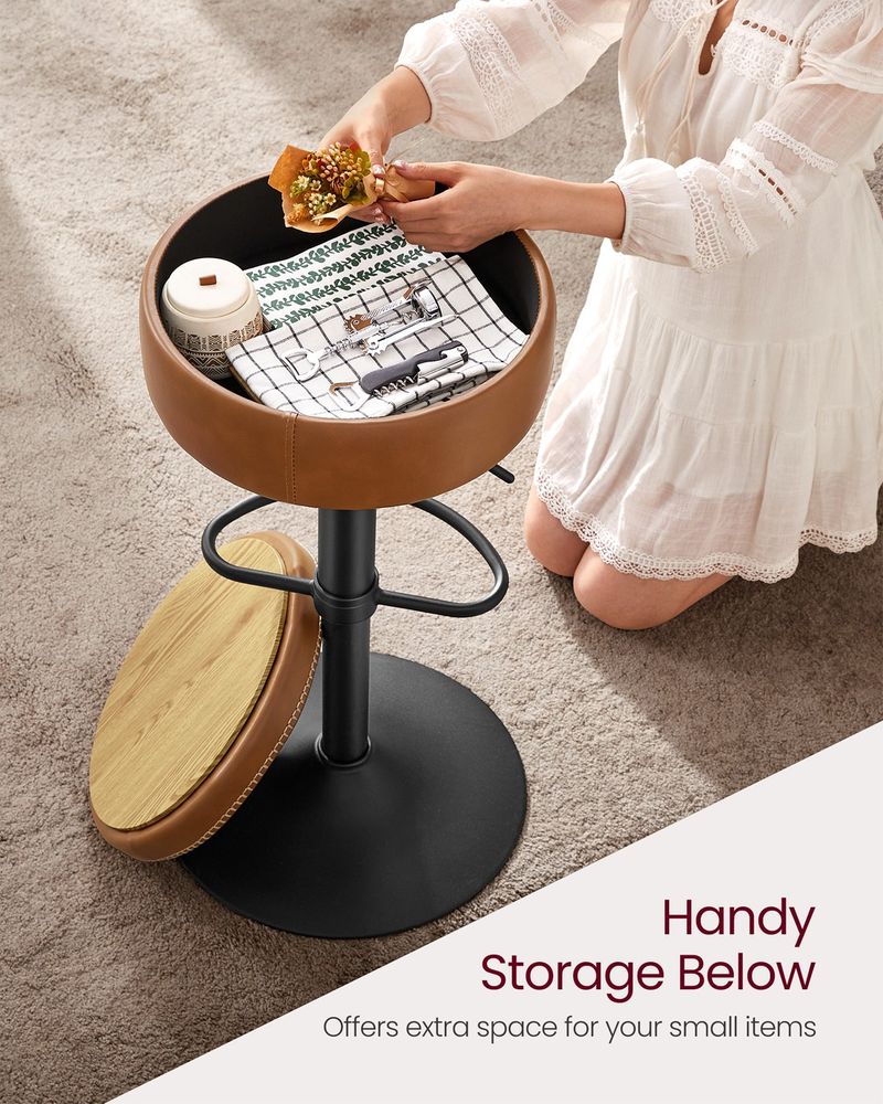 360° Swivel Bar Stool – Adjustable Height – Hidden Storage Seat