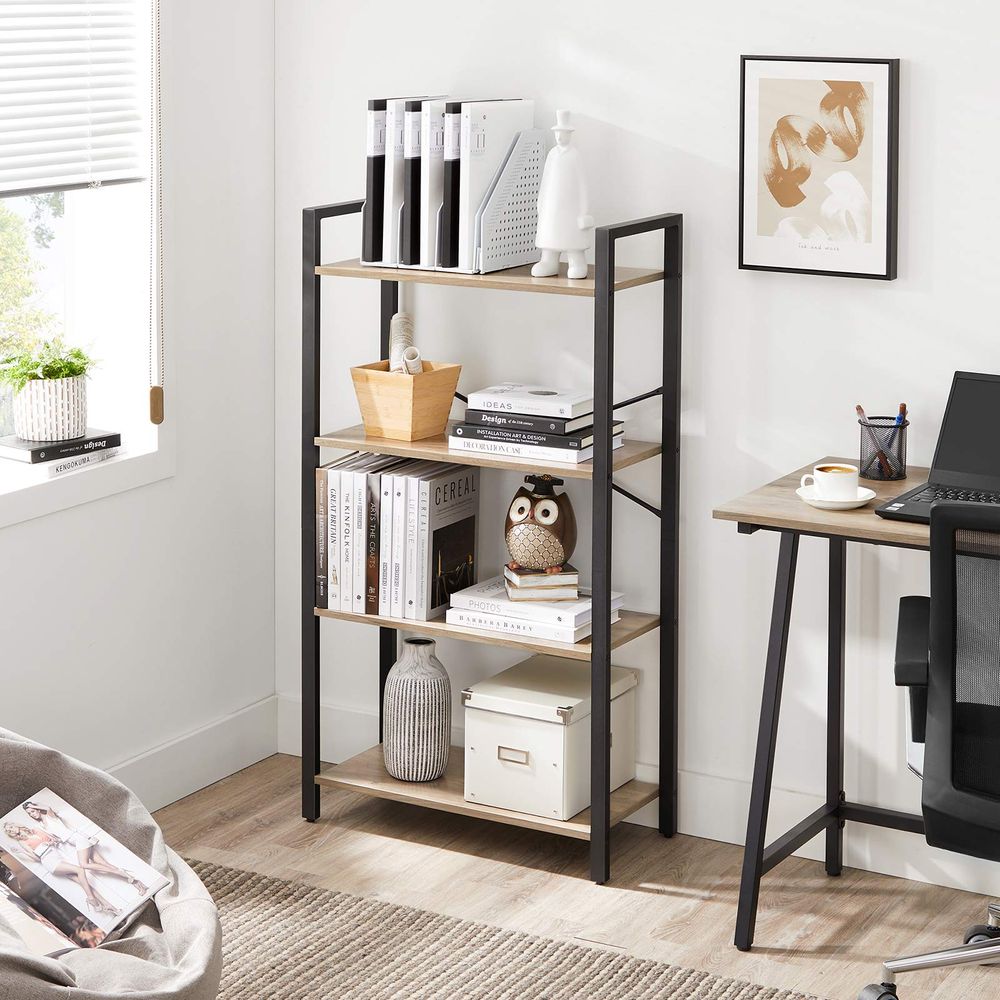 Bookshelf - 4 Tier Tall - Steel Frame - Space Saving