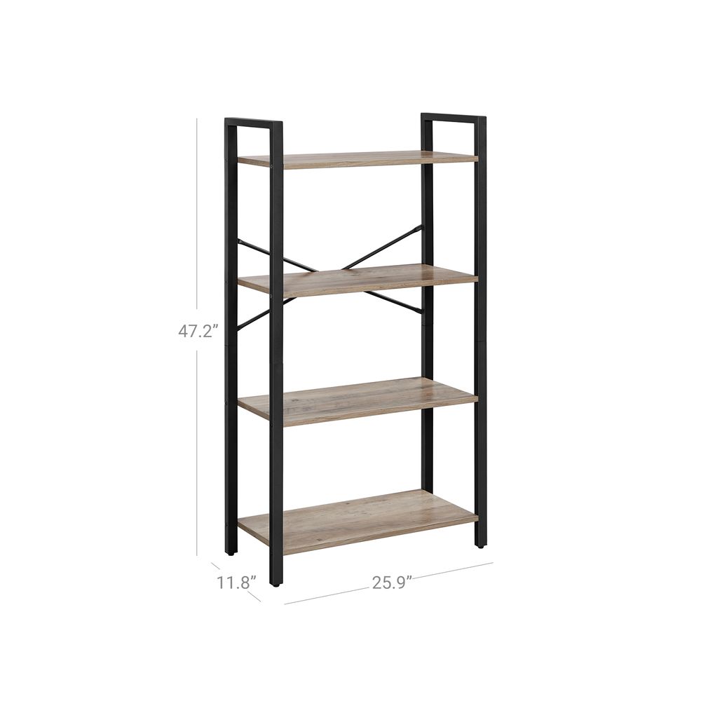 Bookshelf - 4 Tier Tall - Steel Frame - Space Saving