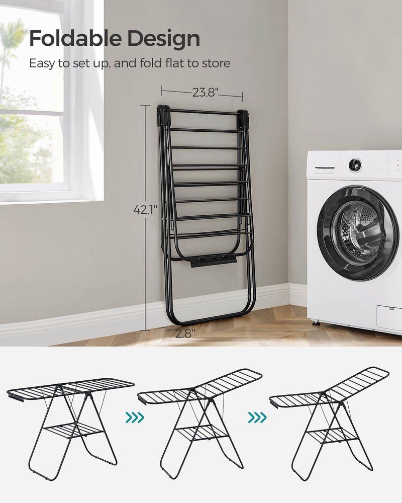 Clothes Drying Rack - With Sock Clips - Heavy Duty Steel