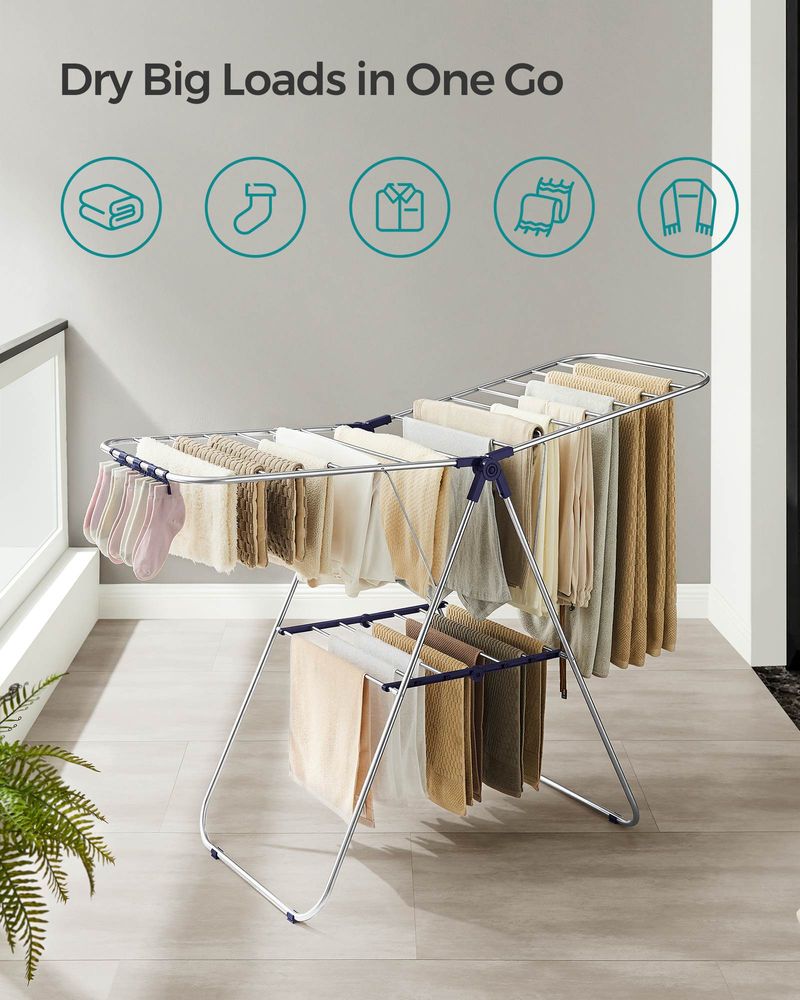 Clothes Drying Rack - With Sock Clips - Heavy Duty Steel