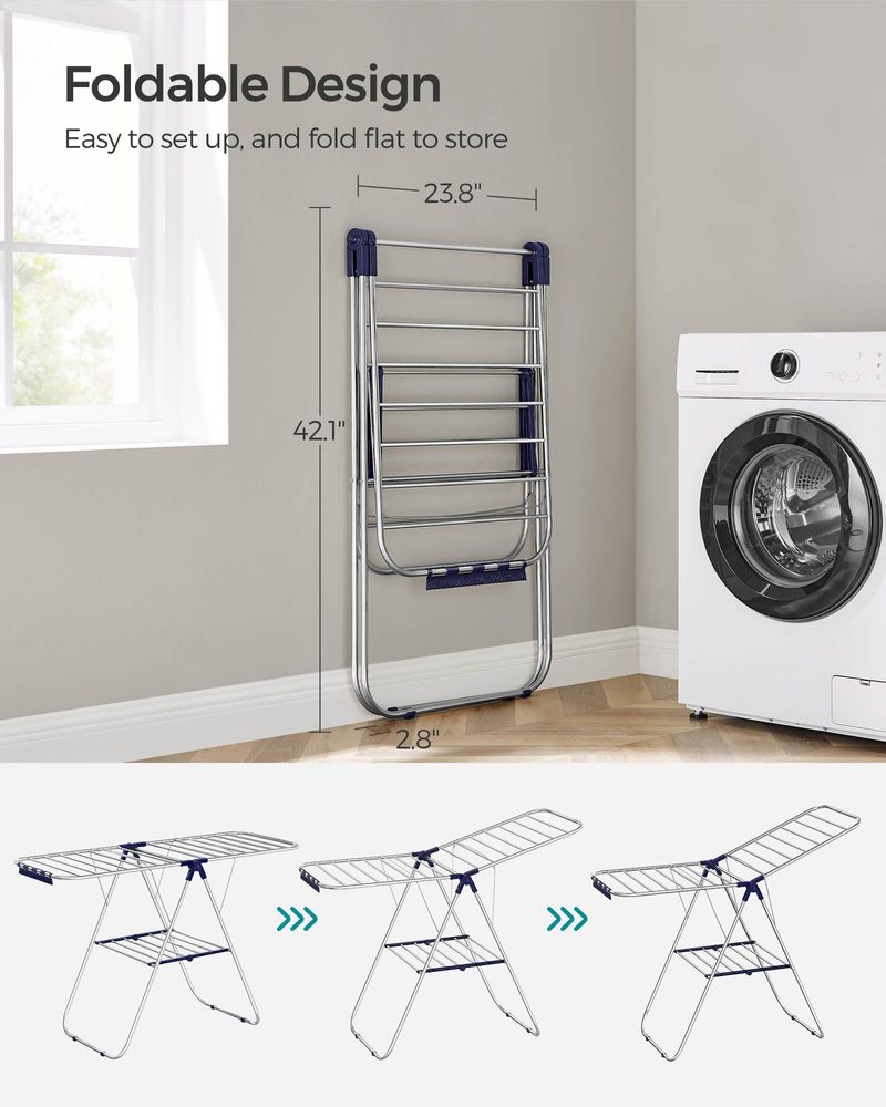 Clothes Drying Rack - With Sock Clips - Heavy Duty Steel