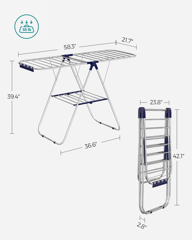 Clothes Drying Rack - With Sock Clips - Heavy Duty Steel