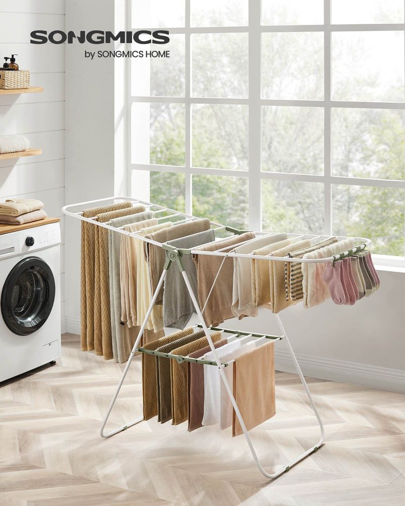 Clothes Drying Rack - With Sock Clips - Heavy Duty Steel
