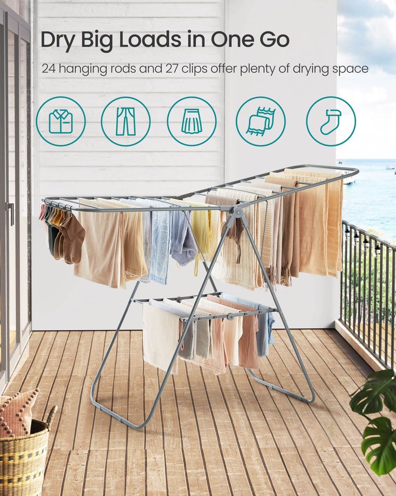 Clothes Drying Rack - With Sock Clips - Heavy Duty Steel