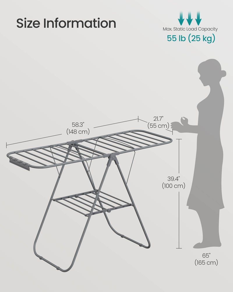 Clothes Drying Rack - With Sock Clips - Heavy Duty Steel