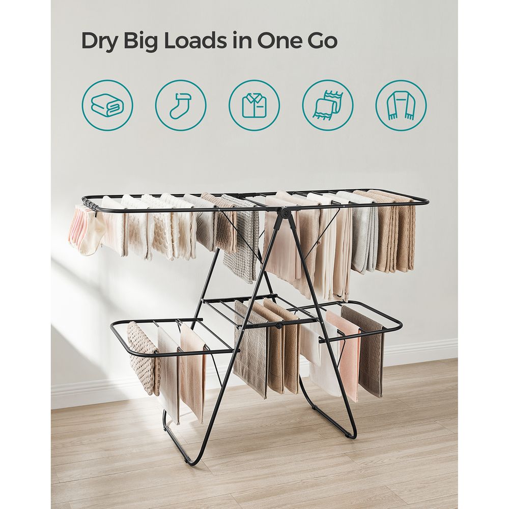 Clothes Drying Rack - Foldable 2 Level - Adjustable Height Wings