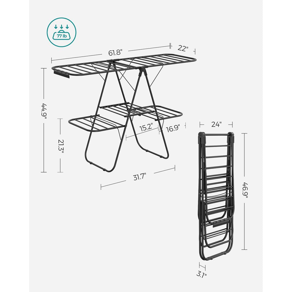 Clothes Drying Rack - Foldable 2 Level - Adjustable Height Wings