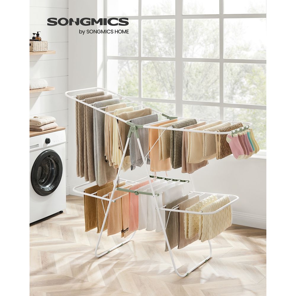 Clothes Drying Rack - Foldable 2 Level - Adjustable Height Wings