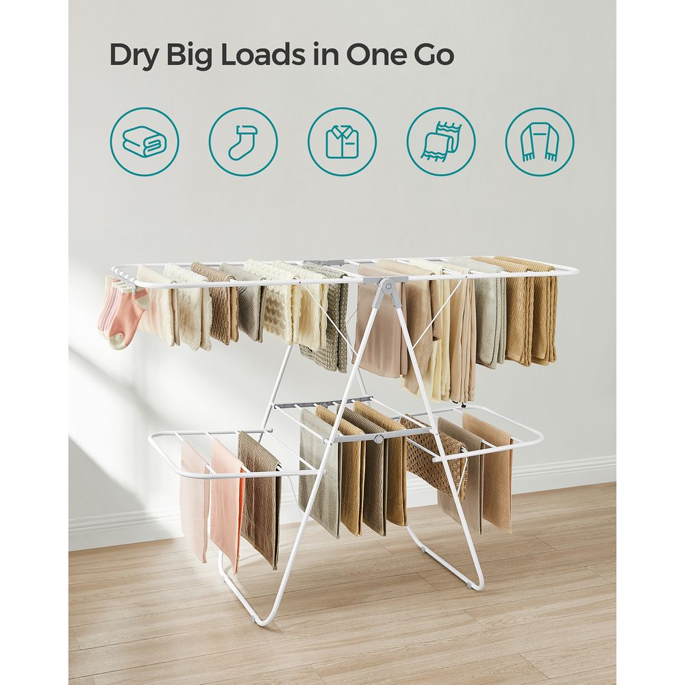 Clothes Drying Rack - Foldable 2 Level - Adjustable Height Wings